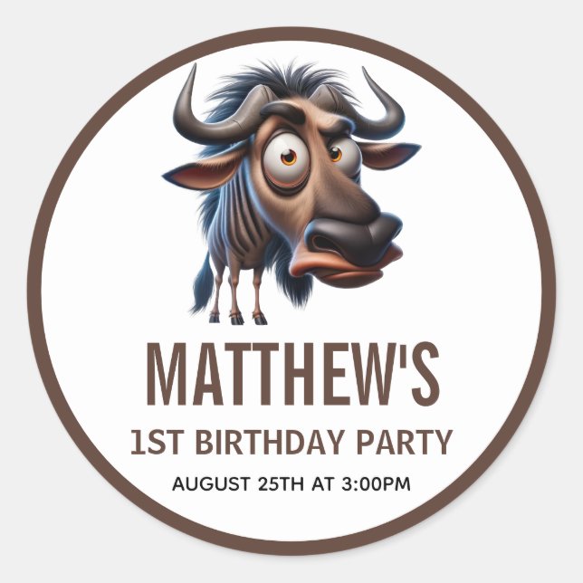 Cute Crazy Cheetah Farm Theme 1st Birthday Classic Round Sticker (Front)