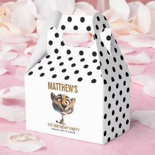 Cute Crazy Cheetah Farm Theme 1st Birthday Favor Box