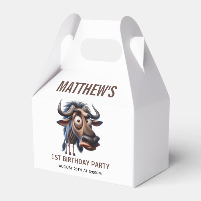 Cute Crazy Cheetah Farm Theme 1st Birthday Favor Box (Front Side)