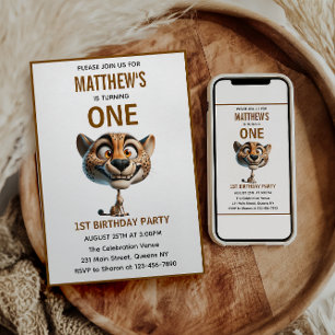 Cute Crazy Cheetah Farm Theme 1st Birthday Invitation