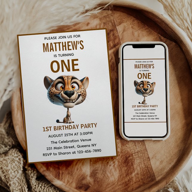 Cute Crazy Cheetah Farm Theme 1st Birthday Invitation (Cute Crazy Cheetah Farm Theme 1st Birthday Invitation
)