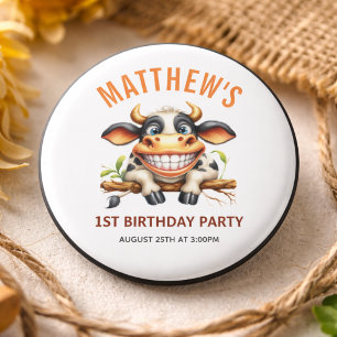Cute Crazy Cow Farm Theme 1st Birthday 1 Inch Round Button