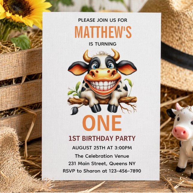 Cute Crazy Cow Farm Theme 1st Birthday Invitation (Cute Crazy Cow Farm Theme 1st Birthday Invitation
)