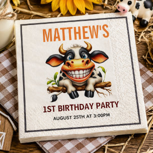 Cute Crazy Cow Farm Theme 1st Birthday Napkin