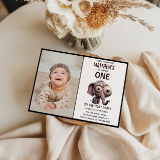 Cute Crazy elephant Farm Theme 1st Birthday Invitation