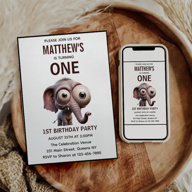 Cute Crazy elephant Farm Theme 1st Birthday Invitation (Cute Crazy elephant Farm Theme 1st Birthday invitation)