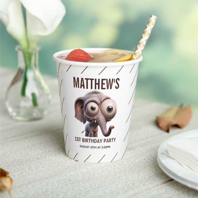 Cute Crazy elephant Farm Theme 1st Birthday Paper Cups (Insitu)