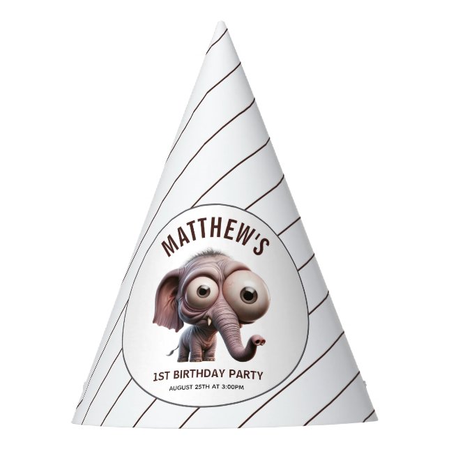 Cute Crazy elephant Farm Theme 1st Birthday Party Hat (Front)