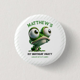 Cute Crazy Frog Farm Theme 1st Birthday 1 Inch Round Button