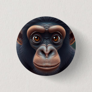 Cute Crazy Funny Chimpanzee Anime Portrait 1 Inch Round Button