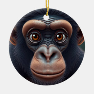 Cute Crazy Funny Chimpanzee Anime Portrait Ceramic Ornament