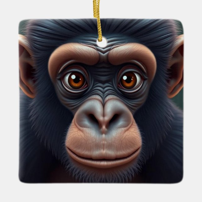 Cute Crazy Funny Chimpanzee Anime Portrait Ceramic Ornament (Front)