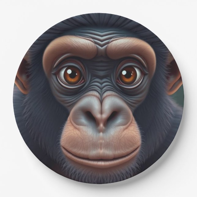 Cute Crazy Funny Chimpanzee Anime Portrait Paper Plate (Front)