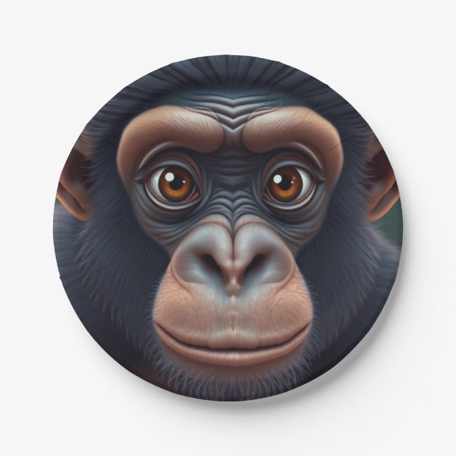 Cute Crazy Funny Chimpanzee Anime Portrait Paper Plate (Front)