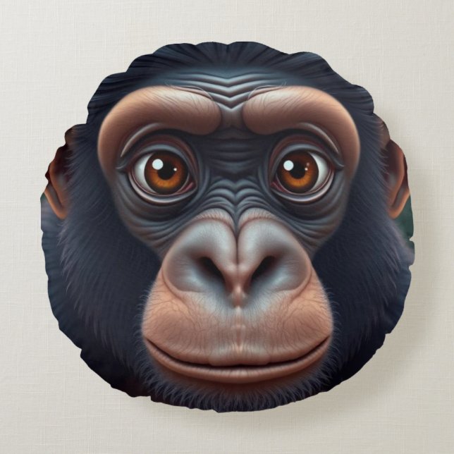 Cute Crazy Funny Chimpanzee Anime Portrait Round Pillow (Front)