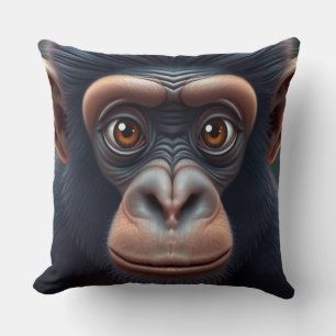 Cute Crazy Funny Chimpanzee Anime Portrait Throw Pillow