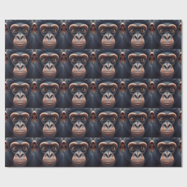 Cute Crazy Funny Chimpanzee Anime Portrait Wrapping Paper (Flat)