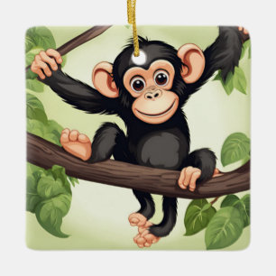 Cute Crazy Funny Chimpanzee Cartoon Ceramic Ornament