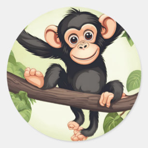 Cute Crazy Funny Chimpanzee Cartoon Classic Round Sticker