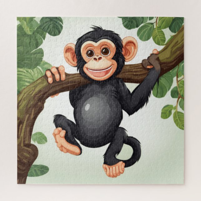 Cute Crazy Funny Chimpanzee Cartoon Jigsaw Puzzle (Vertical)