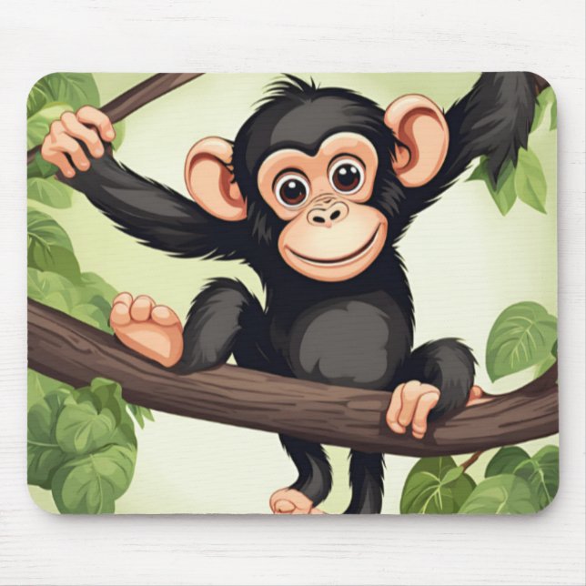 Cute Crazy Funny Chimpanzee Cartoon Mouse Pad (Front)