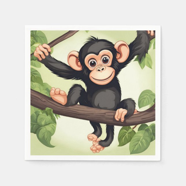 Cute Crazy Funny Chimpanzee Cartoon Napkin (Front)