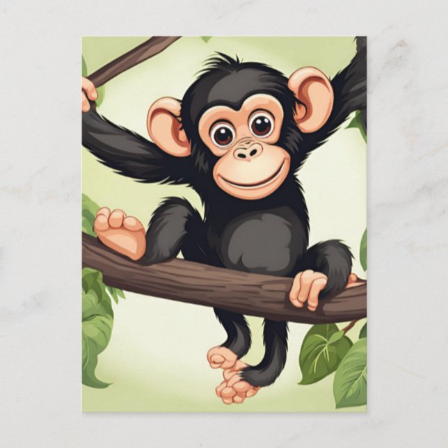 Cute Crazy Funny Chimpanzee Cartoon Postcard (Front)