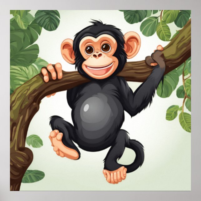 Cute Crazy Funny Chimpanzee Cartoon Poster (Front)