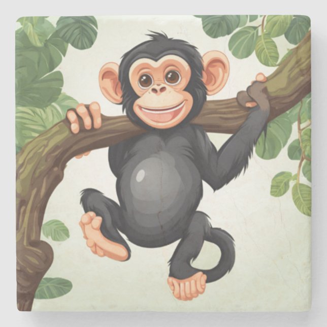 Cute Crazy Funny Chimpanzee Cartoon Stone Coaster (Front)