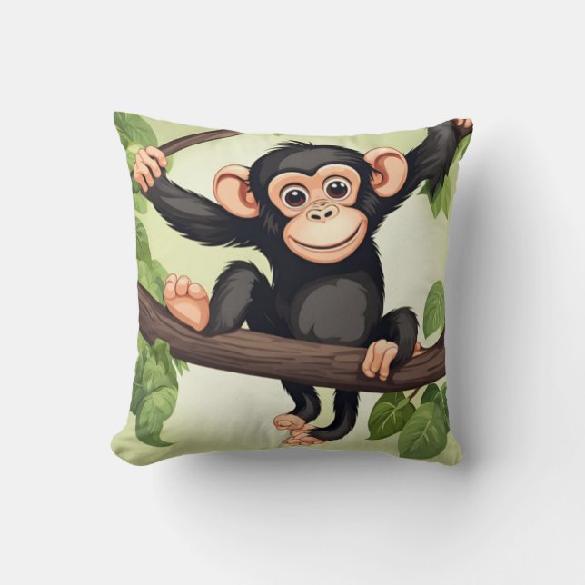 Cute Crazy Funny Chimpanzee Cartoon Throw Pillow (Front)