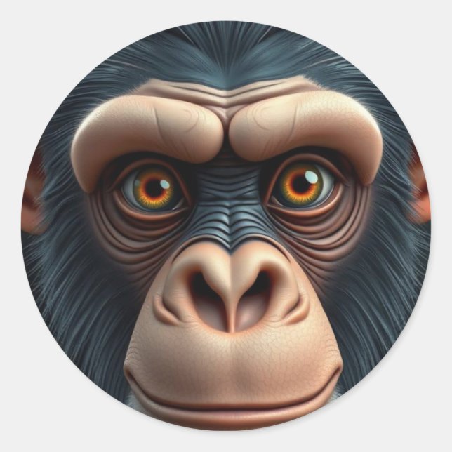 Cute Crazy Funny Chimpanzee  Classic Round Sticker (Front)
