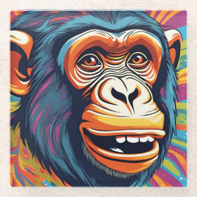 Cute Crazy Funny Chimpanzee  Glass Coaster (Front)