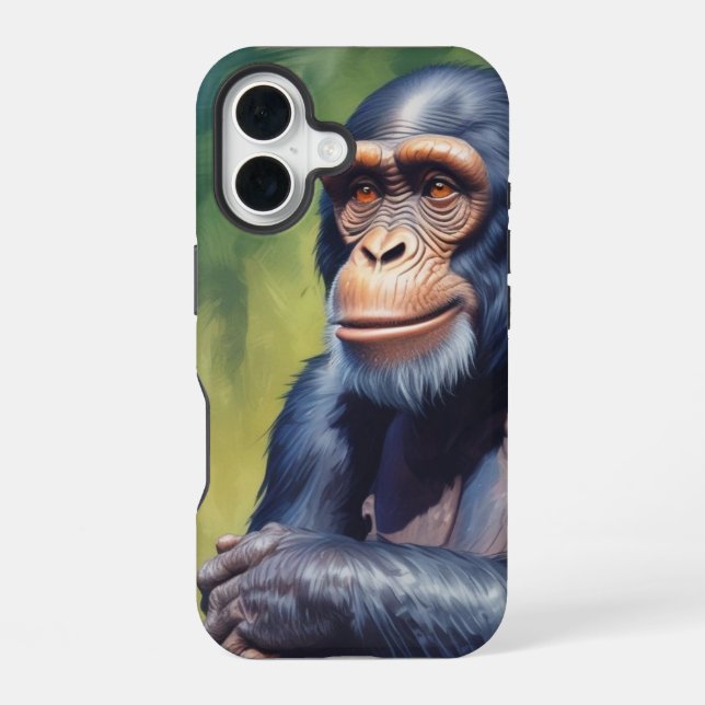 Cute Crazy Funny Chimpanzee  iPhone 16 Case (Back)