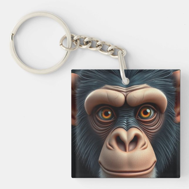 Cute Crazy Funny Chimpanzee  Keychain (Front)