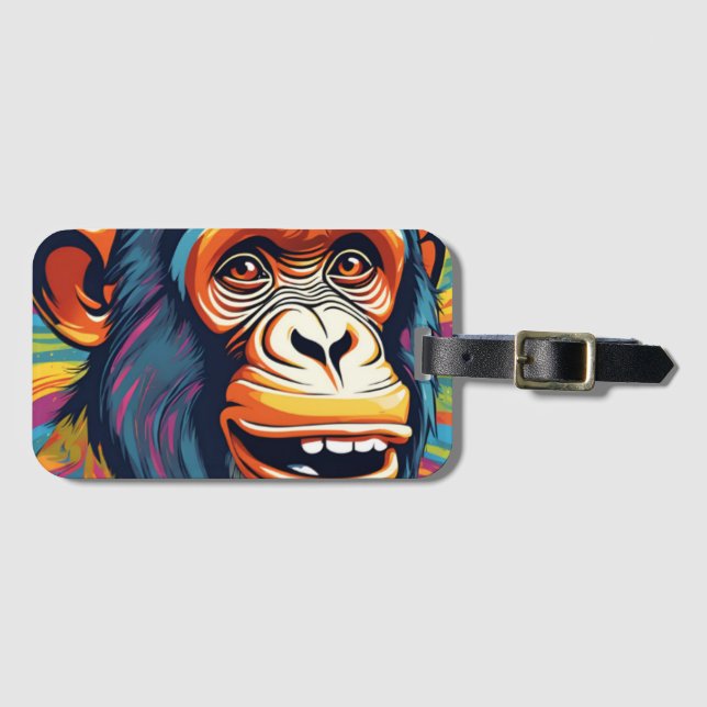 Cute Crazy Funny Chimpanzee  Luggage Tag (Front Horizontal)