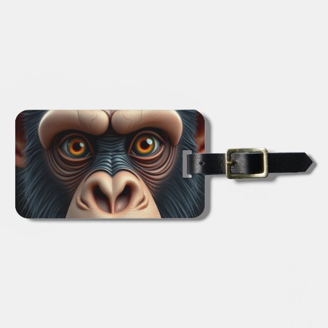 Cute Crazy Funny Chimpanzee  Luggage Tag (Front Horizontal)