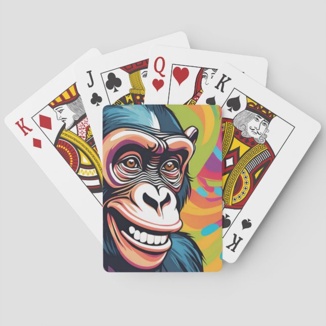 Cute Crazy Funny Chimpanzee  Playing Cards (Back)