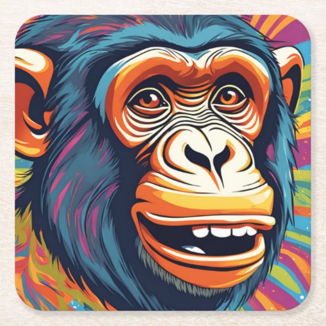 Cute Crazy Funny Chimpanzee  Square Paper Coaster (Front)