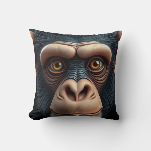 Cute Crazy Funny Chimpanzee  Throw Pillow (Front)