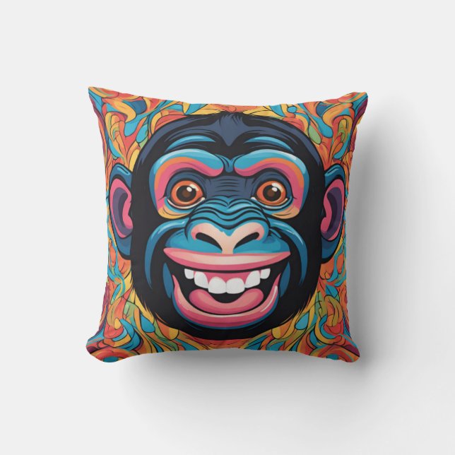 Cute Crazy Funny Chimpanzee  Throw Pillow (Front)