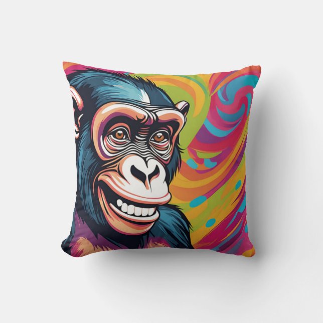 Cute Crazy Funny Chimpanzee  Throw Pillow (Front)