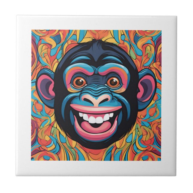 Cute Crazy Funny Chimpanzee  Tile (Front)