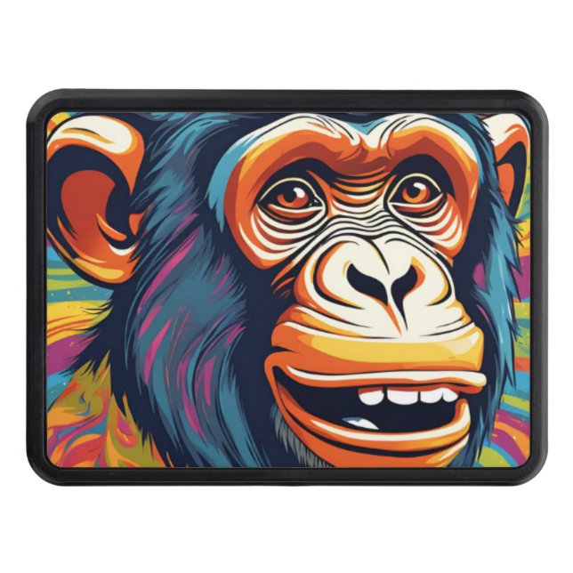 Cute Crazy Funny Chimpanzee  Trailer Hitch Cover (Front)