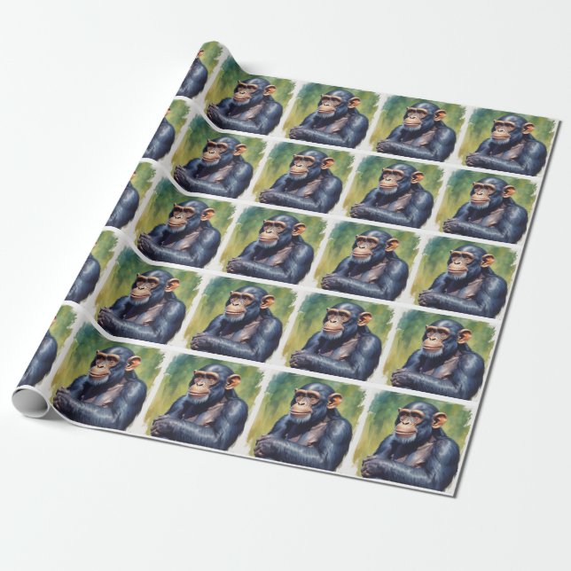 Cute Crazy Funny Chimpanzee  Wrapping Paper (Unrolled)