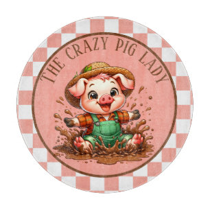 Cute crazy pig lady cutting board