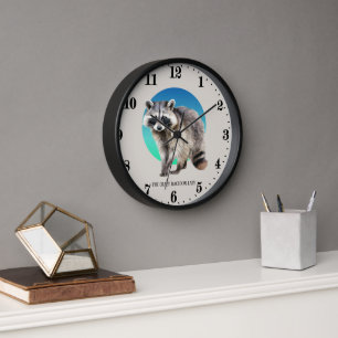 Cute crazy raccoon lady add text clock