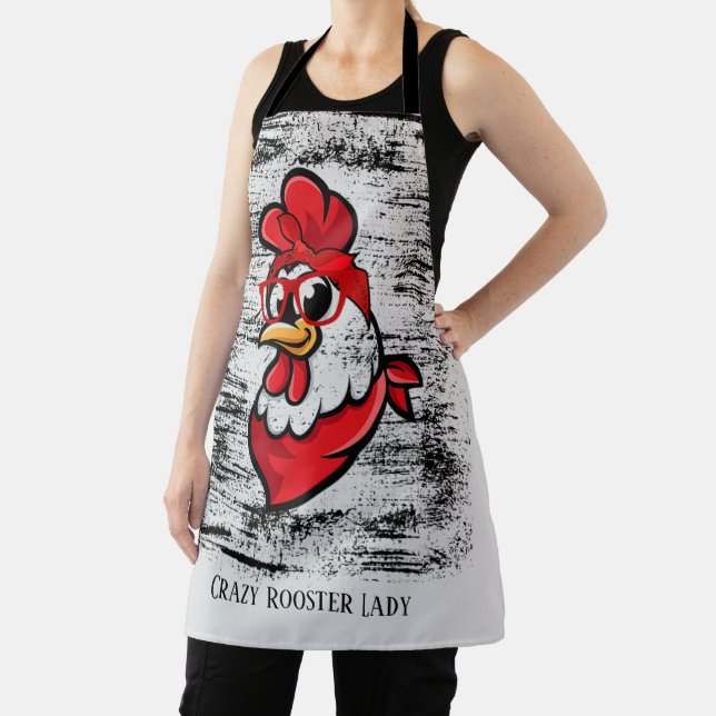 cute crazy rooster lady add  text apron (Insitu)