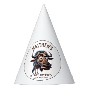 Cute Crazy Wildebeest  Farm Theme 1st Birthday Party Hat