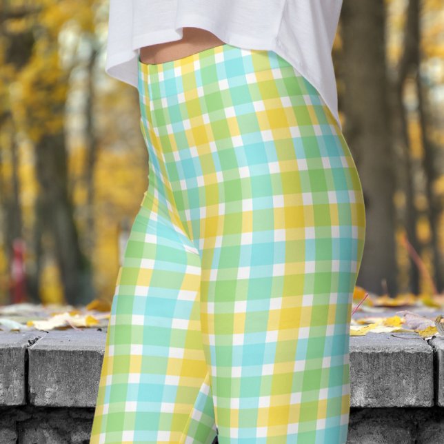 Cute Cream and Green Check Pattern Leggings (Cute Cream and Green Check Pattern Leggings)