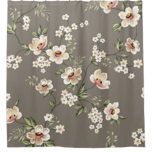 cute cream flowers with green leaves pattern on br